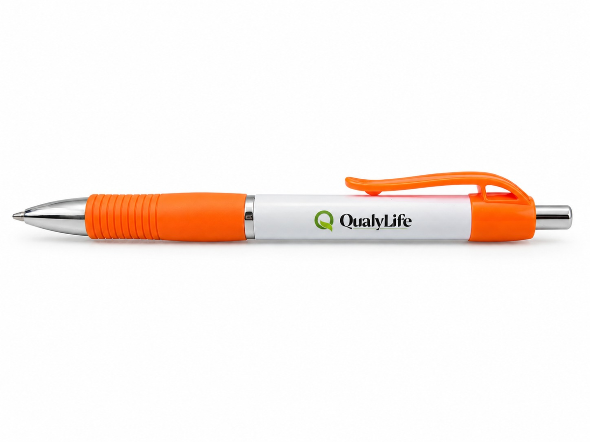 CANETA BRANCA LARANJA MORO - QUALY LIFE