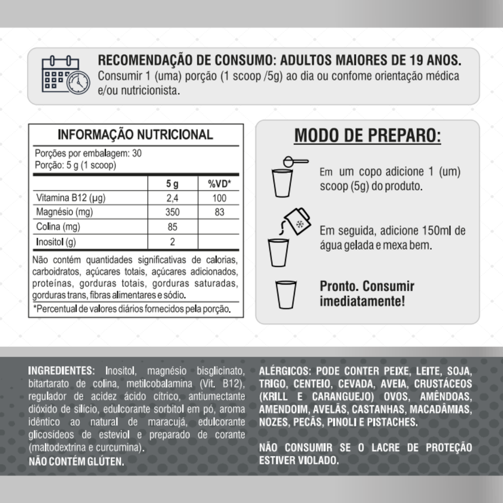 MAGNESIO E INOSITOL 150G (30 PORÇÕES) SABOR MARACUJÁ - QUALY LIFE