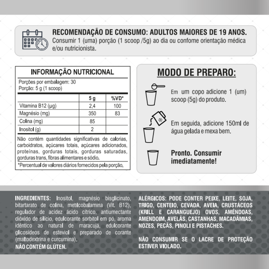 MAGNESIO E INOSITOL 150G (30 PORÇÕES) SABOR MARACUJÁ - QUALY LIFE
