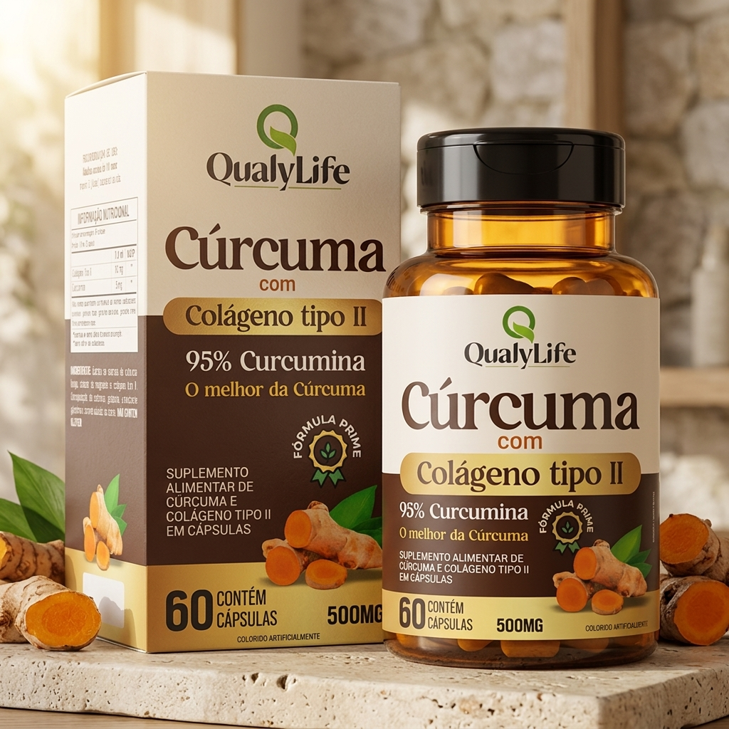 CURCUMA 95% CURCUMINA COM COLAGENO TIPO II 500MG 60 CAPSULAS - QUALY LIFE