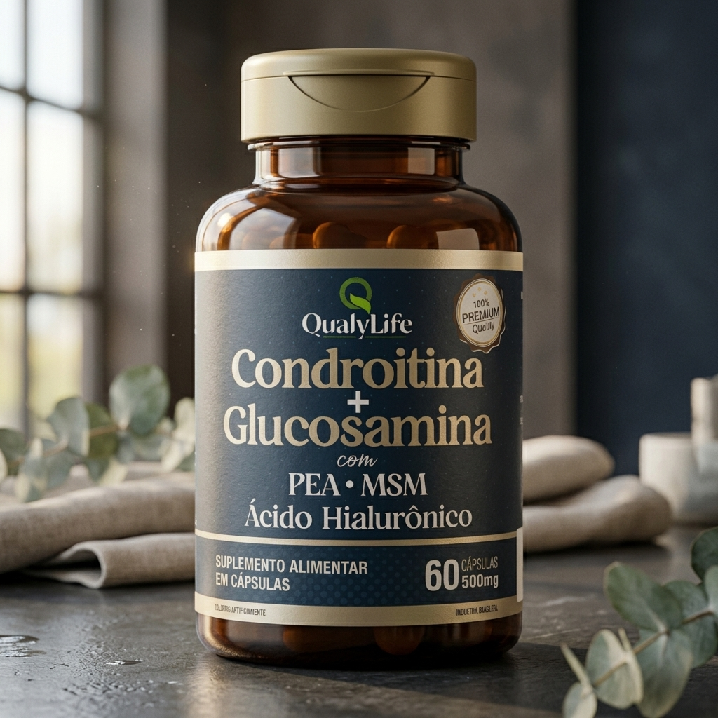 CONDROITINA GLUCOSAMINA + PEA MSM E ACIDO HIALURONICO 500MG 60 CAPS - QUALY LIFE