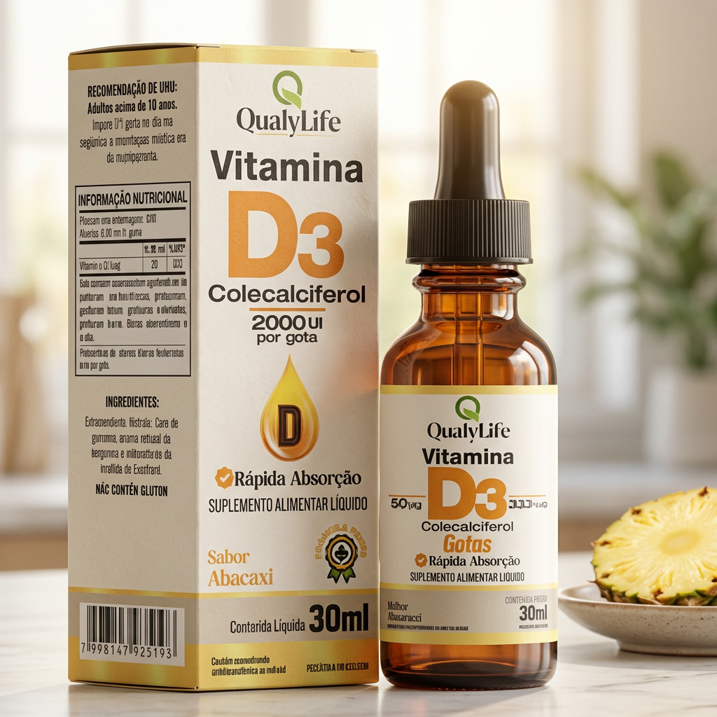 VITAMINA D3 GOTAS 2000UI SABOR ABACAXI 30ML - QUALY LIFE