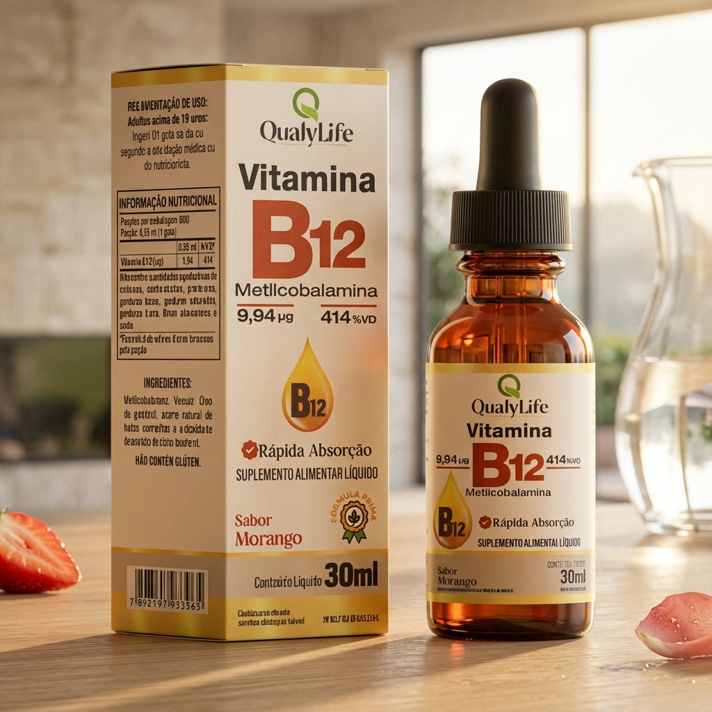 VITAMINA B12 (METILCOBALAMINA) GOTAS SABOR MORANGO 30ML - QUALY LIFE