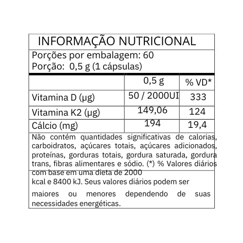 VITAMINAS D3 K2 E CALCIO 500MG 60 CAPSULAS - QUALY LIFE